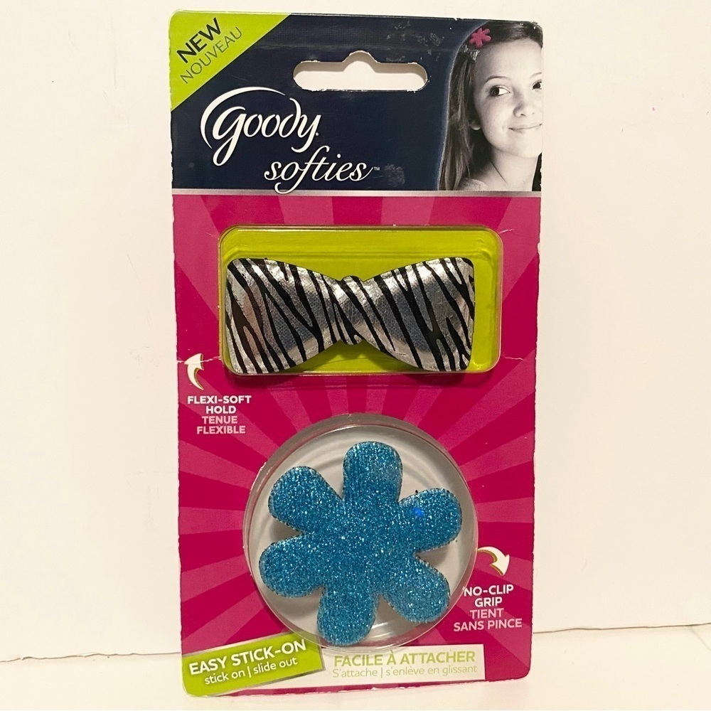 Goody Softies Hair Clip Kids Set New on Card Silver Bow Blue Flower Grip 4/$20 🛑